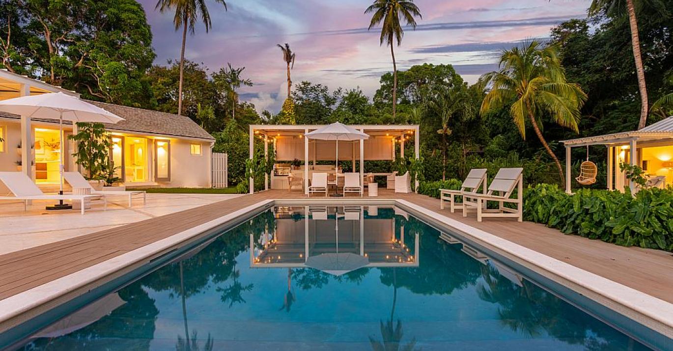 Honeycomb House Pool and Pavilion at Sunset